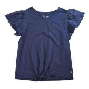 🟢K1361 * Lucky Brand Girls Ruffle Eyelet Sleeve Tee Navy Blue Size M (8/10)